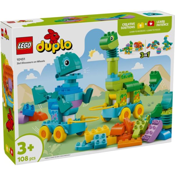 Set de constructii,LEGO® DUPLO® - Dinozauri pe roti 3 in 1, 108 piese