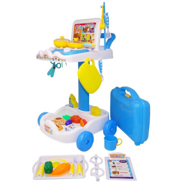 Set bucătărie portabilă pentru copii 2 în 1, cu lumini și sunete, 31 Piese