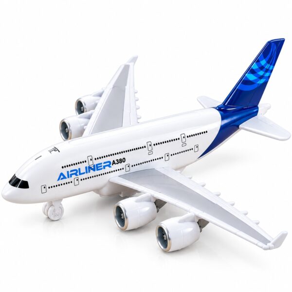 Avion de jucărie din metal pentru copii, cu lumini și sunete, 3+ ani, albastru