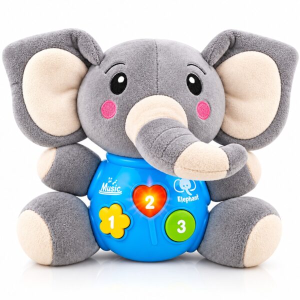 Elefant de pluș interactiv bebeluși cu melodii și activități, 6+ luni