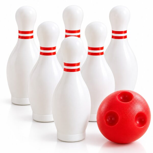 Set bowling copii: 6 popice led colorate + 1 bilă roșie, 3+ ani