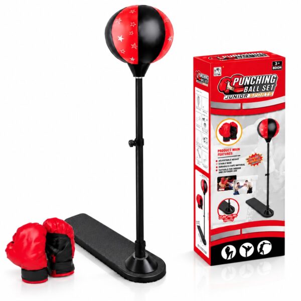 Set de box pentru copii cu sac, stativ reglabil și mănuși, 102 cm, 6+ ani