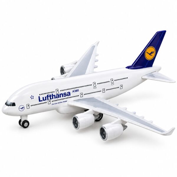 Avion de jucărie din metal pentru copii, cu lumini și sunete, 3+ ani