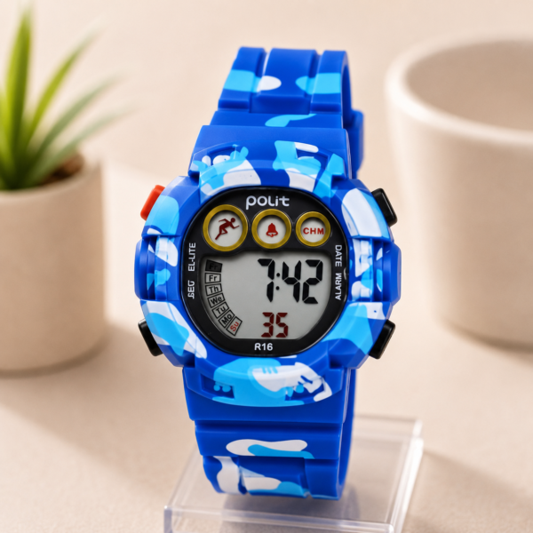 Ceas Copii, Afisaj Electronic, Cronometru, Data, Alarma/F1, Rezistent la Apa, Urban/Albastru