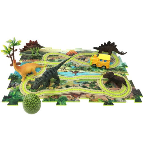 Jucarie Interactiva Set dinozauri World Dinosaur, puzzle si trenulet