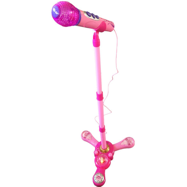 Microfon roz de jucarie cu stativ suport MP3 si lumini, SALAMANDRA KIDS®