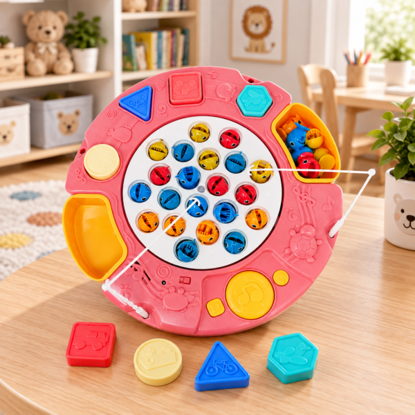 Joc interactiv de pescuit, cu muzică, lumini și forme geometrice, Roz