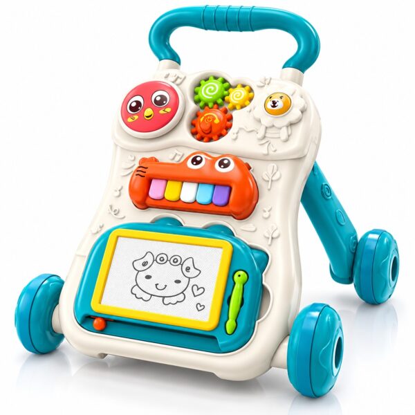 Premergător bebeluși cu panou interactiv și tablă de desen, 10+ luni, albastru