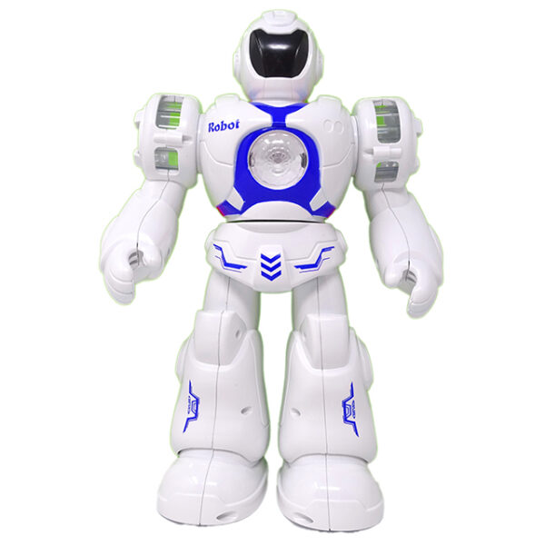 Robot inteligent Salamandra Kids Future Warrior, Efecte Luminoase si Sonore, Alb cu Albastru, 28 cm