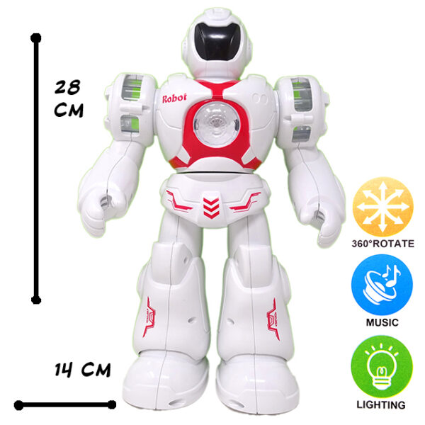 Robot inteligent Salamandra Kids Future Warrior, Efecte Luminoase si Sonore, Alb cu Rosu, 28 cm