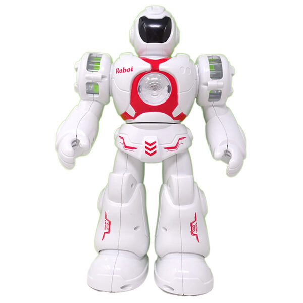 Robot inteligent Salamandra Kids Future Warrior, Efecte Luminoase si Sonore, Alb cu Rosu, 28 cm