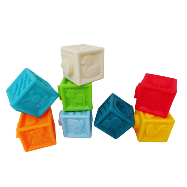 Set cuburi cauciucate pentru copii, cu numere, animale si forme geometrice