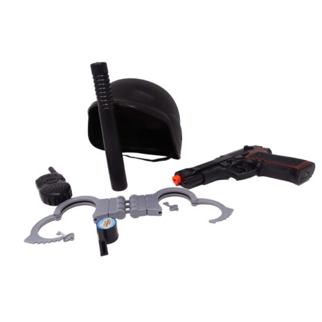 Set Politie cu Pistol, Casca, Baston, Catuse, Fluier si Statie, 6 Piese 4 Set Politie cu Pistol, Casca, Baston, Catuse, Fluier si Statie, 6 Piese