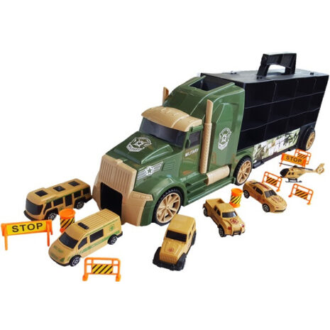 Tir Modern cu Masinute, Elicopter si Obstacole Incluse pentru Copii 55 cm | Verde SALAMANDRA KIDS®